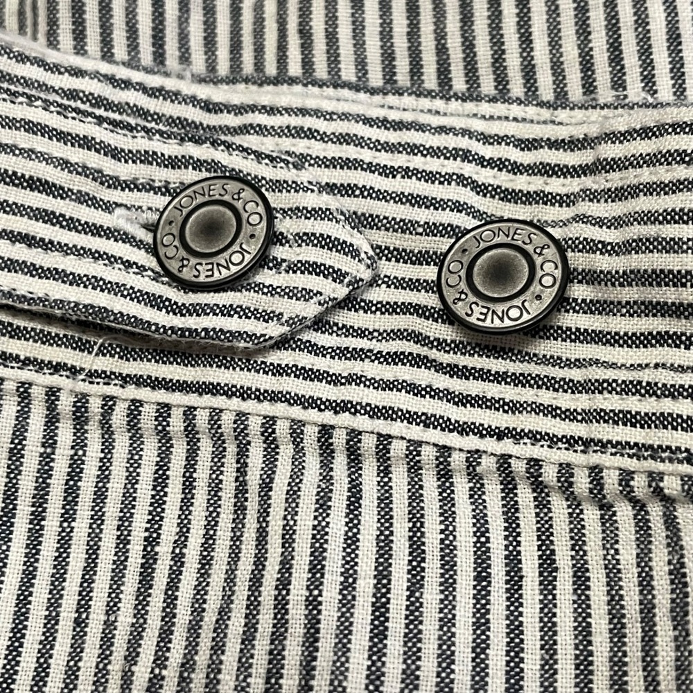 Jones New York Women's Sz Medium Blue/White Striped Linen Trucker Style Jacket - Picture 15 of 15